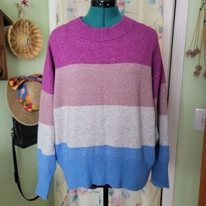 A New Day pink, blue, and gray striped sweater